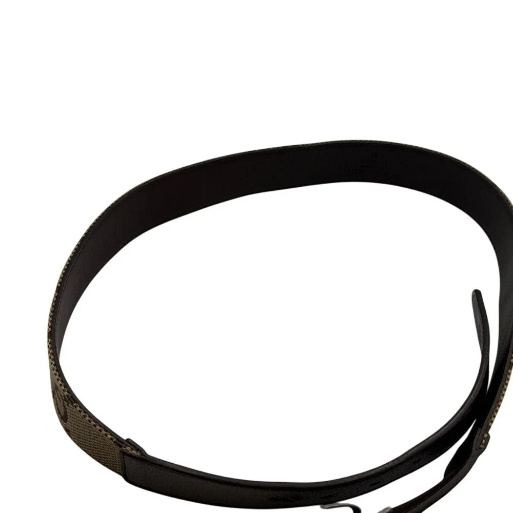 Gucci GG Marmont Belt Beige Canvas Brown Leather Gold GG Buckle Women's SZ 80CM‎